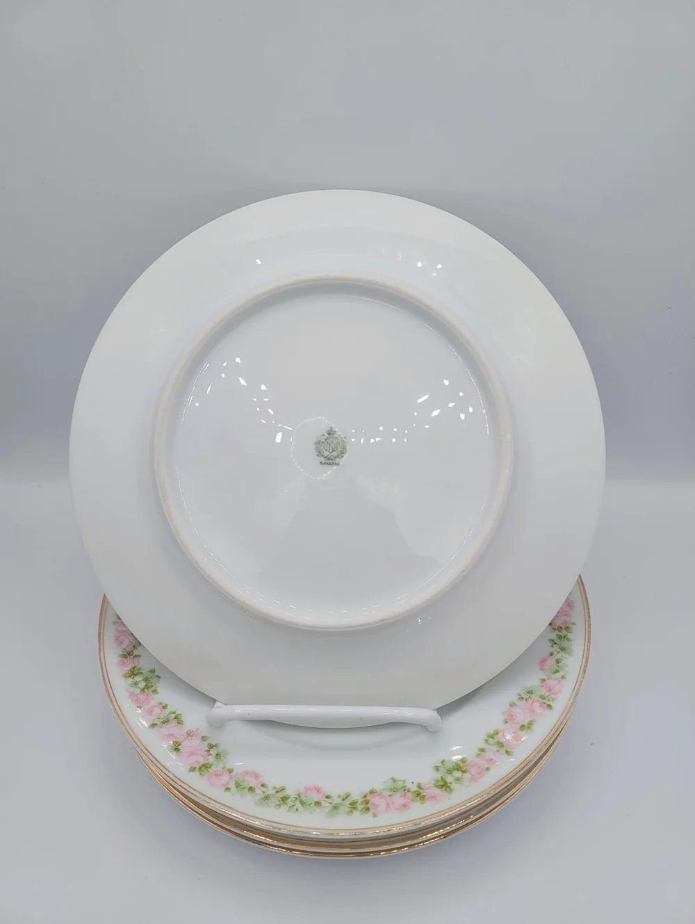 Bavaria Germany Salad Plates Set 4 Pink Rose Garland Gold Trim Vintage